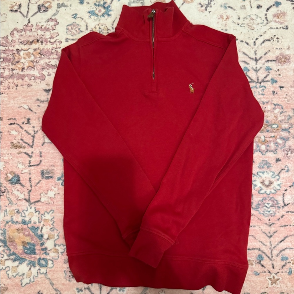 Polo by Ralph Lauren Red Half-Zip Sweater with Embroidered Pony